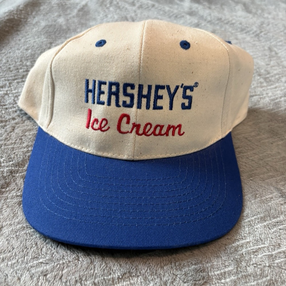 Vintage Hershey's Ice Cream It's Premium Snapback Cap Hat Adjustable Tan Blue
